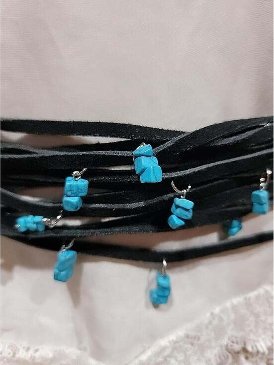 Suede leather Strained  Southwestern Style Turquoise-colored beads attached Belt main image 9